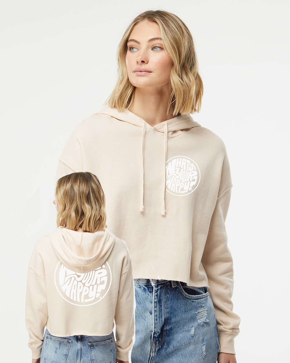 Found My Happy - What's Your Happy? Circle Logo Cropped pullover hoodie - Found My Happy