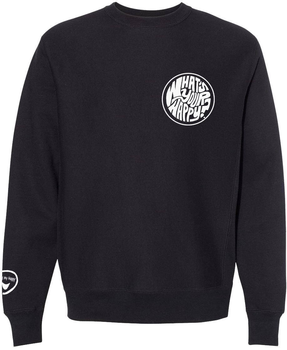 What's Your Happy? Embroidered pocket/sleeve crewneck sweatshirt - Found My Happy